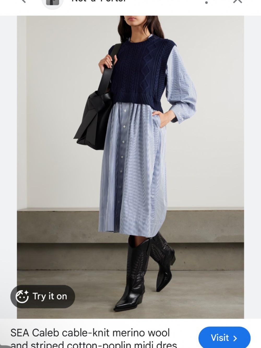 Sea NY sea my Caleb cable-knit and striped cotton-poplin midi dress